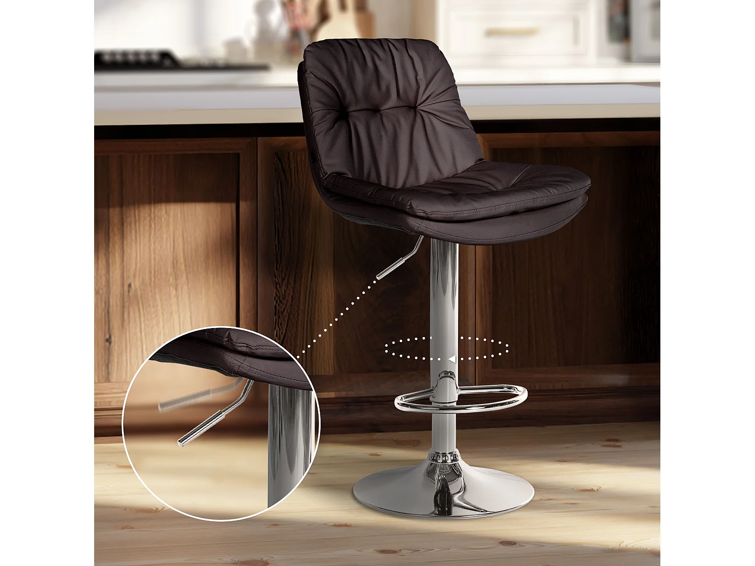 Tabouret de bar - Similicuir - Marron - Laurel