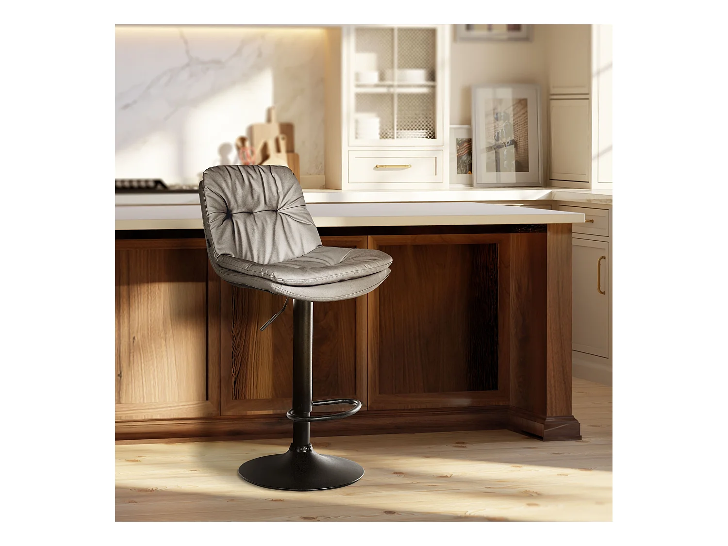 Tabouret de bar - Similicuir - Gris - Laurel