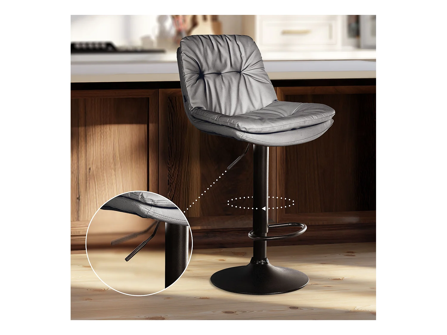 Tabouret de bar - Similicuir - Gris - Laurel