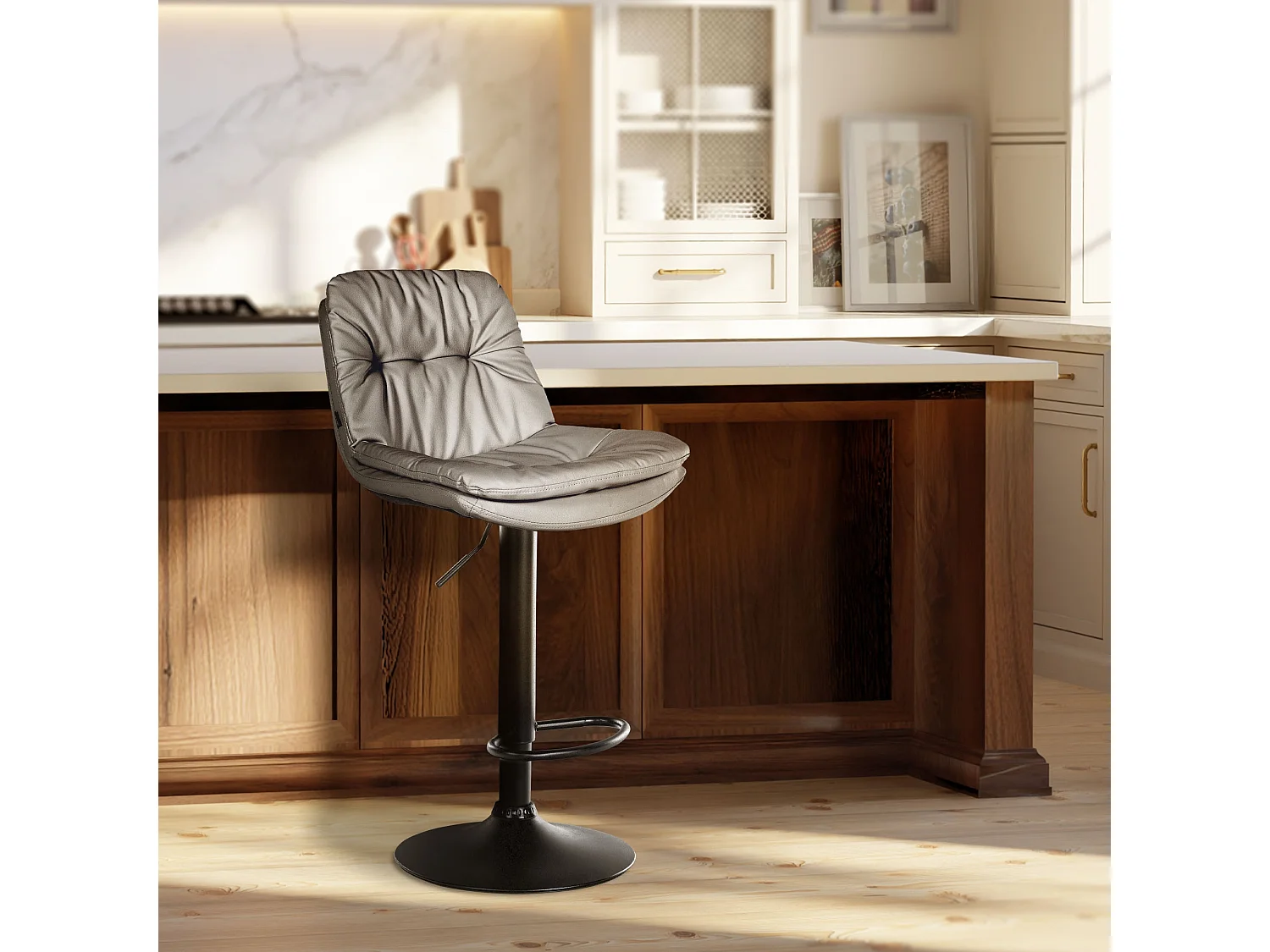 Tabouret de bar - Similicuir - Gris - Laurel