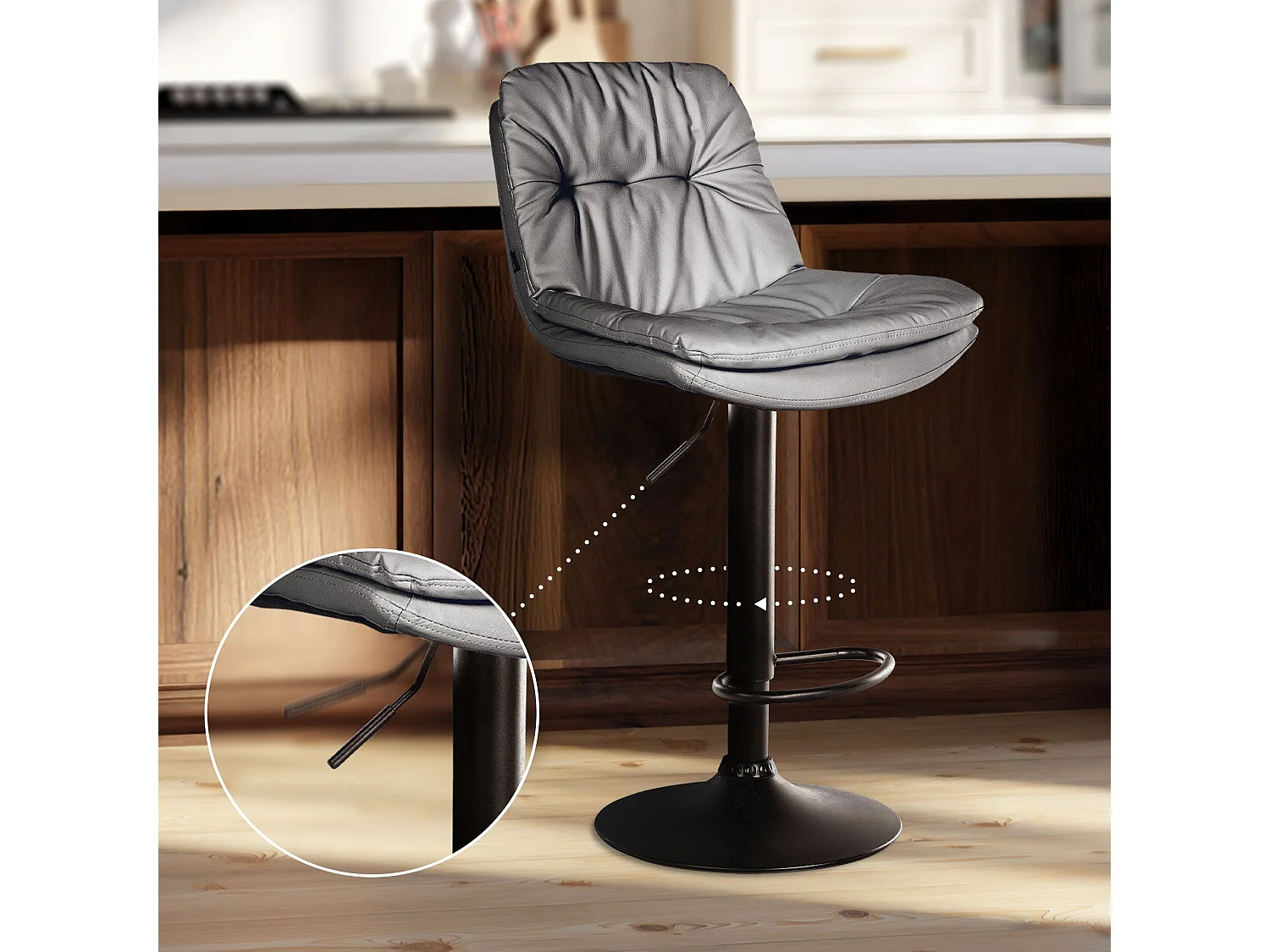 Tabouret de bar - Similicuir - Gris - Laurel