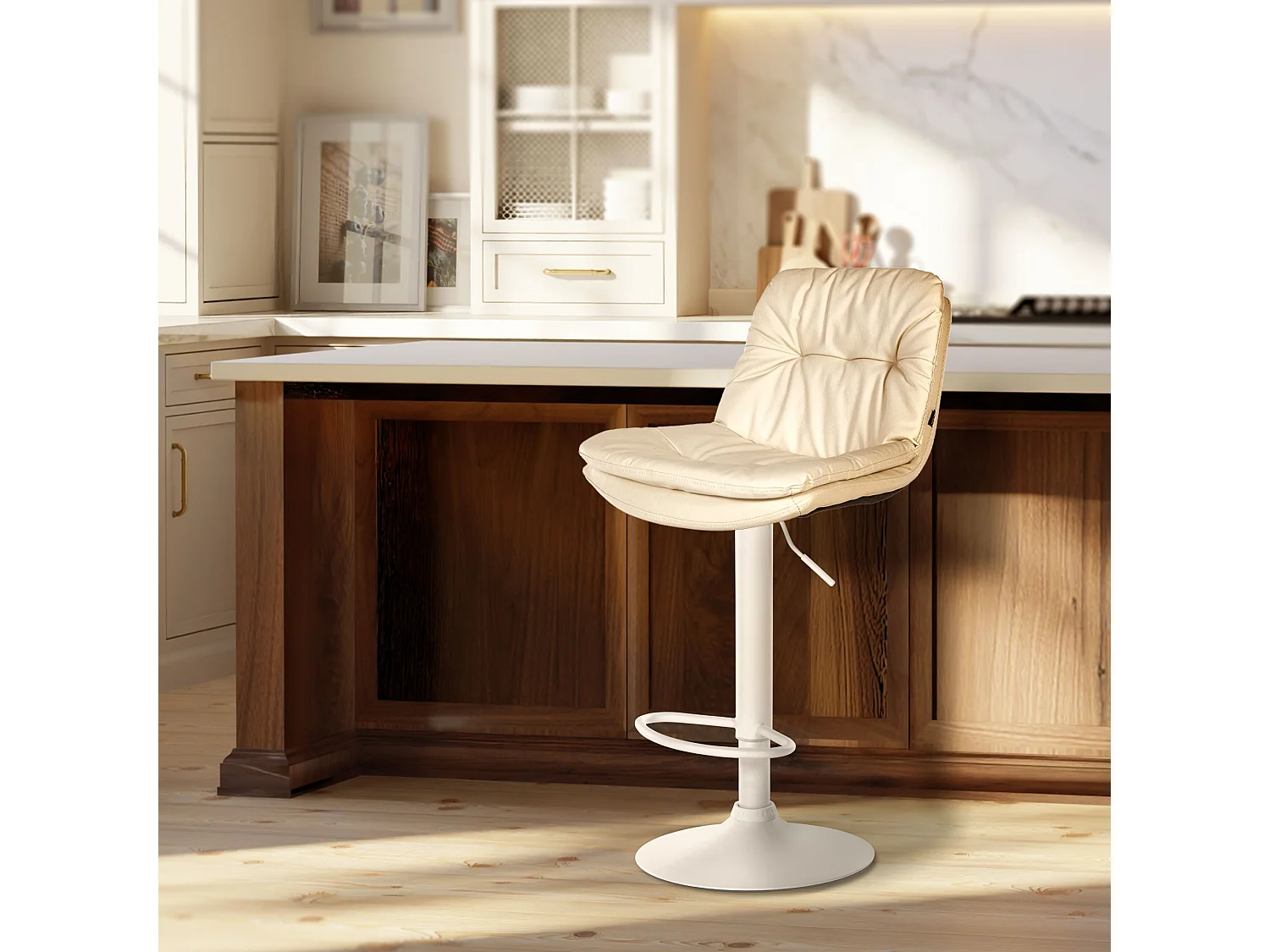 Tabouret de bar - Similicuir - Crème - Laurel