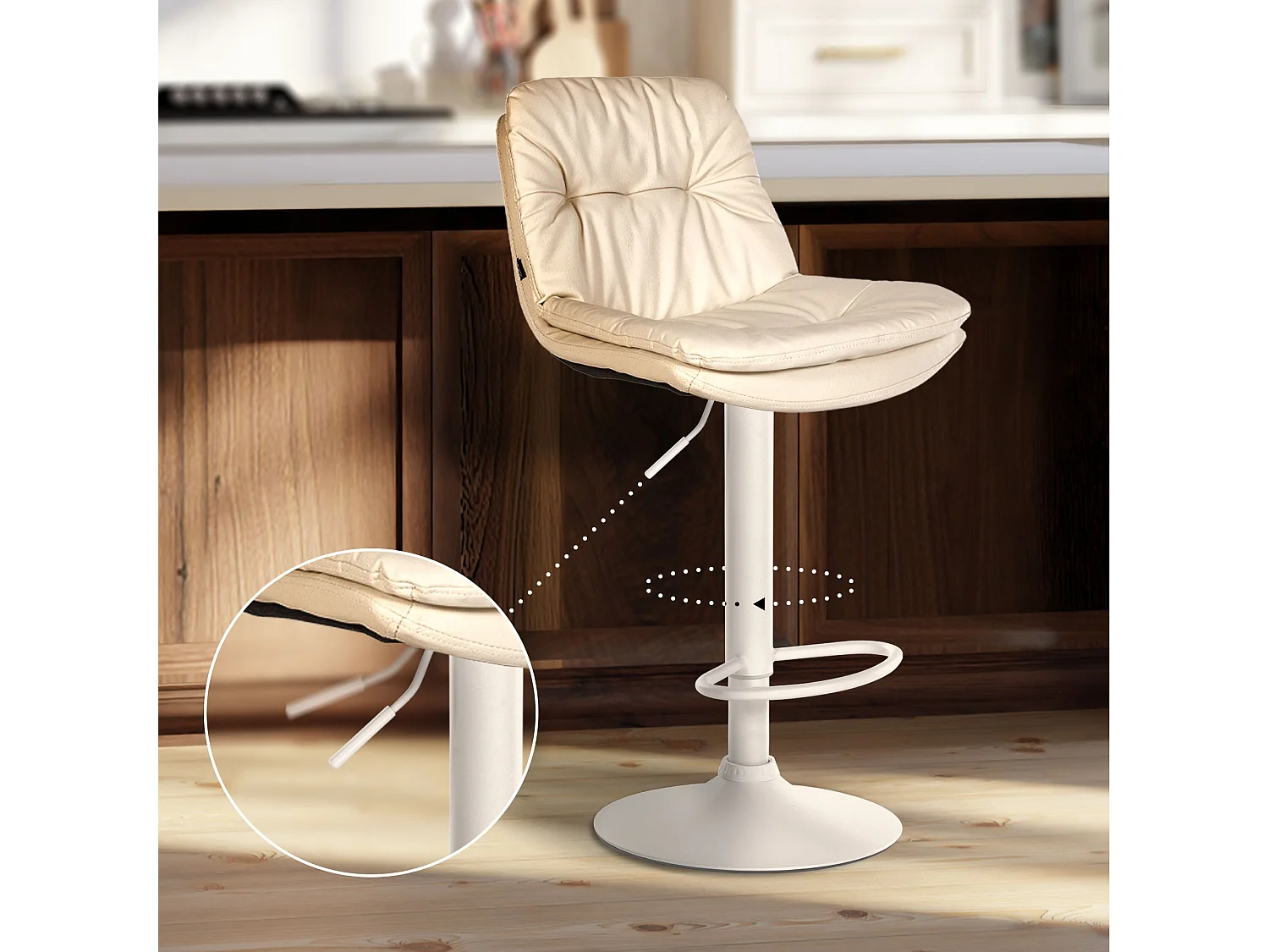 Tabouret de bar - Similicuir - Crème - Laurel