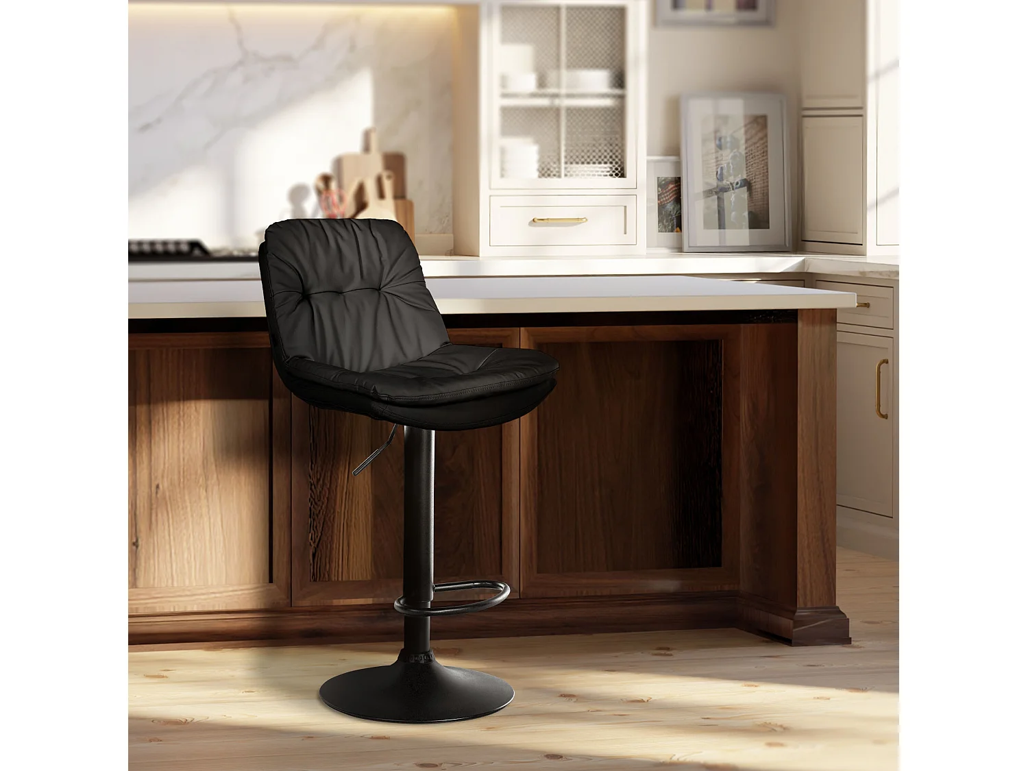 Tabouret de bar - Similicuir - Noir - Laurel