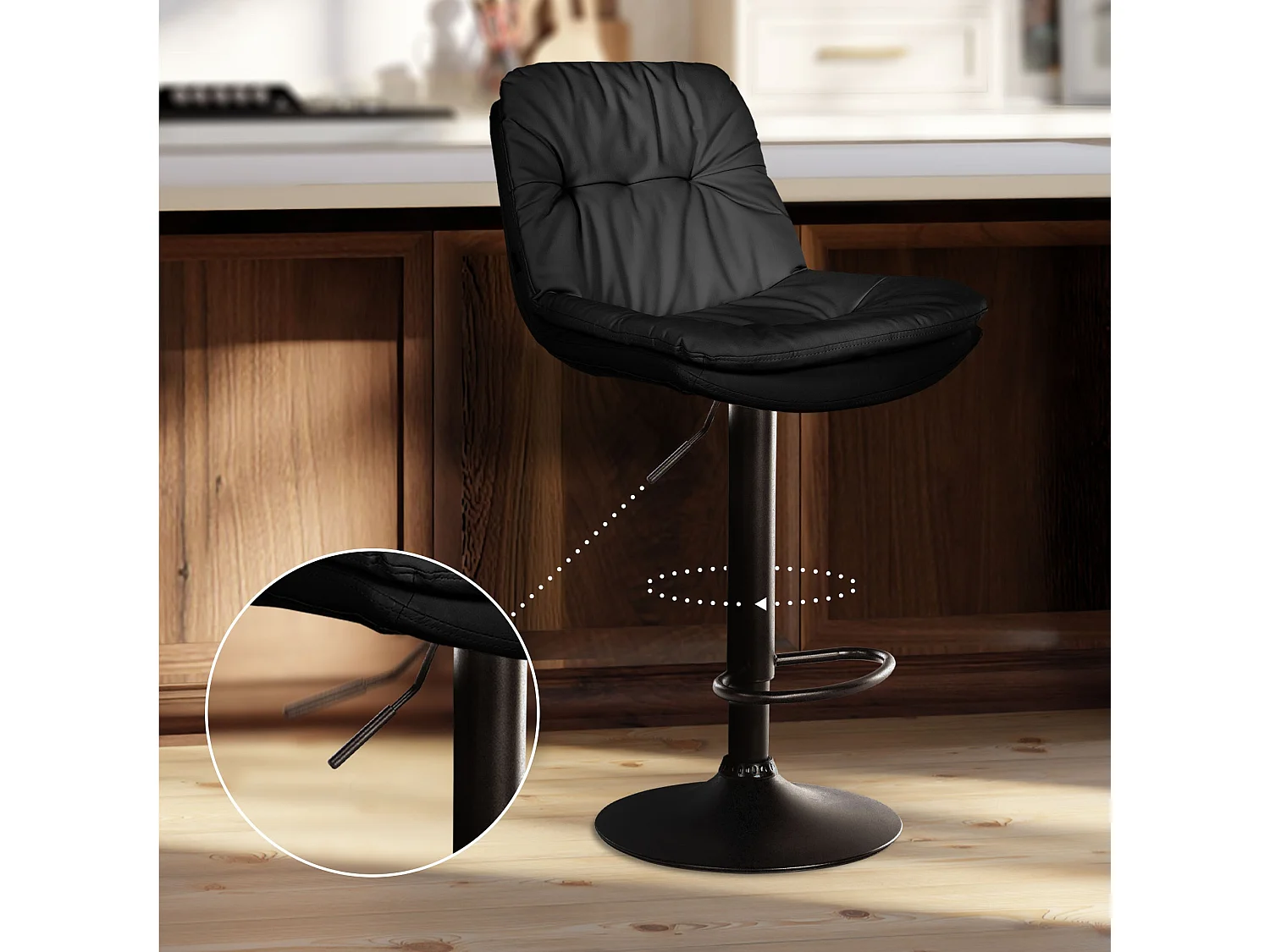 Tabouret de bar - Similicuir - Noir - Laurel