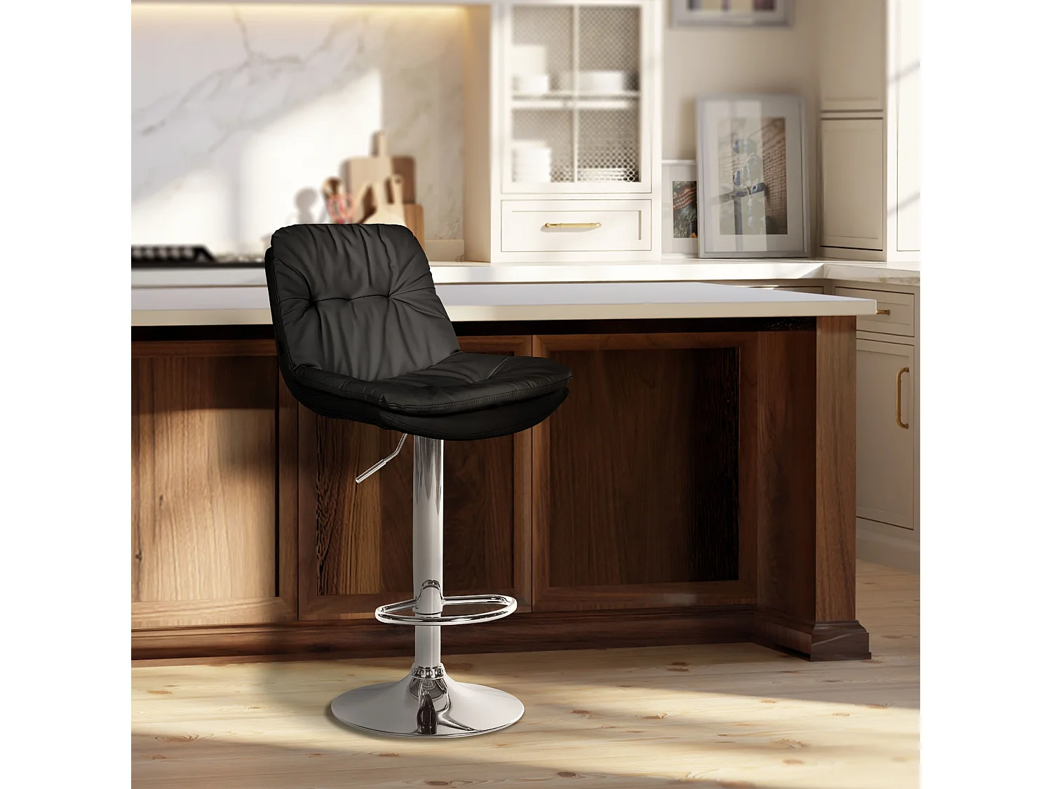 Tabouret de bar - Similicuir - Noir - Laurel