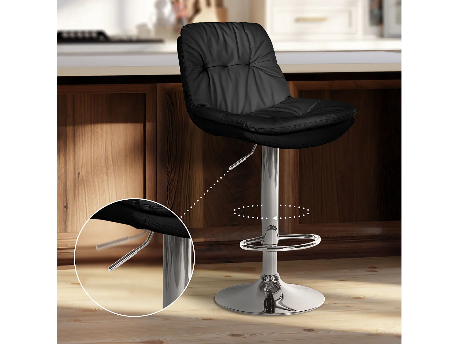 Tabouret de bar - Similicuir - Noir - Laurel
