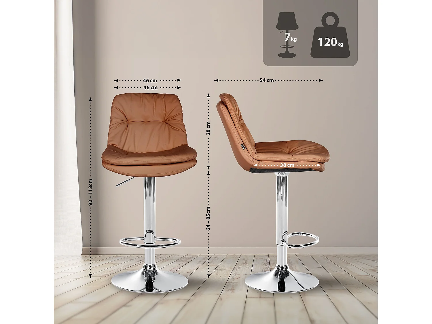 Tabouret de bar - Similicuir - Marron clair - Laurel