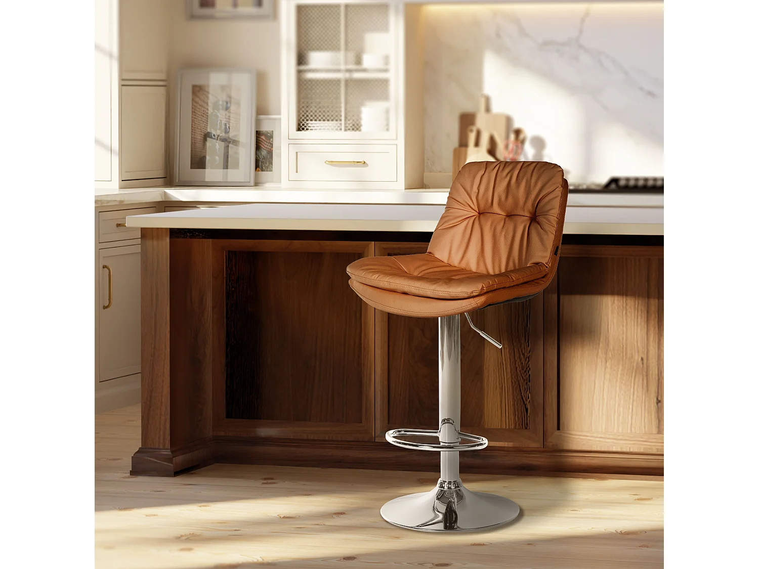 Tabouret de bar - Similicuir - Marron clair - Laurel