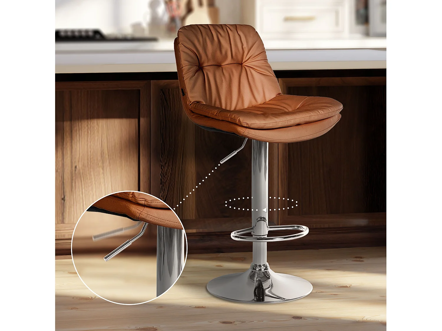 Tabouret de bar - Similicuir - Marron clair - Laurel