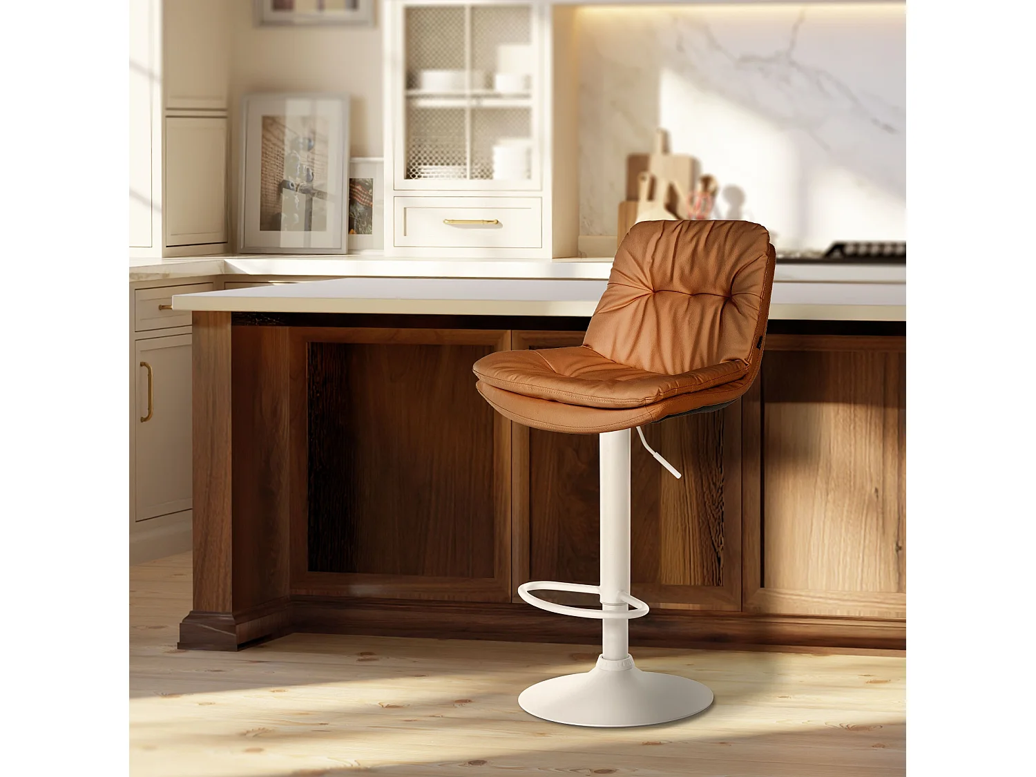 Tabouret de bar - Similicuir - Marron clair - Laurel