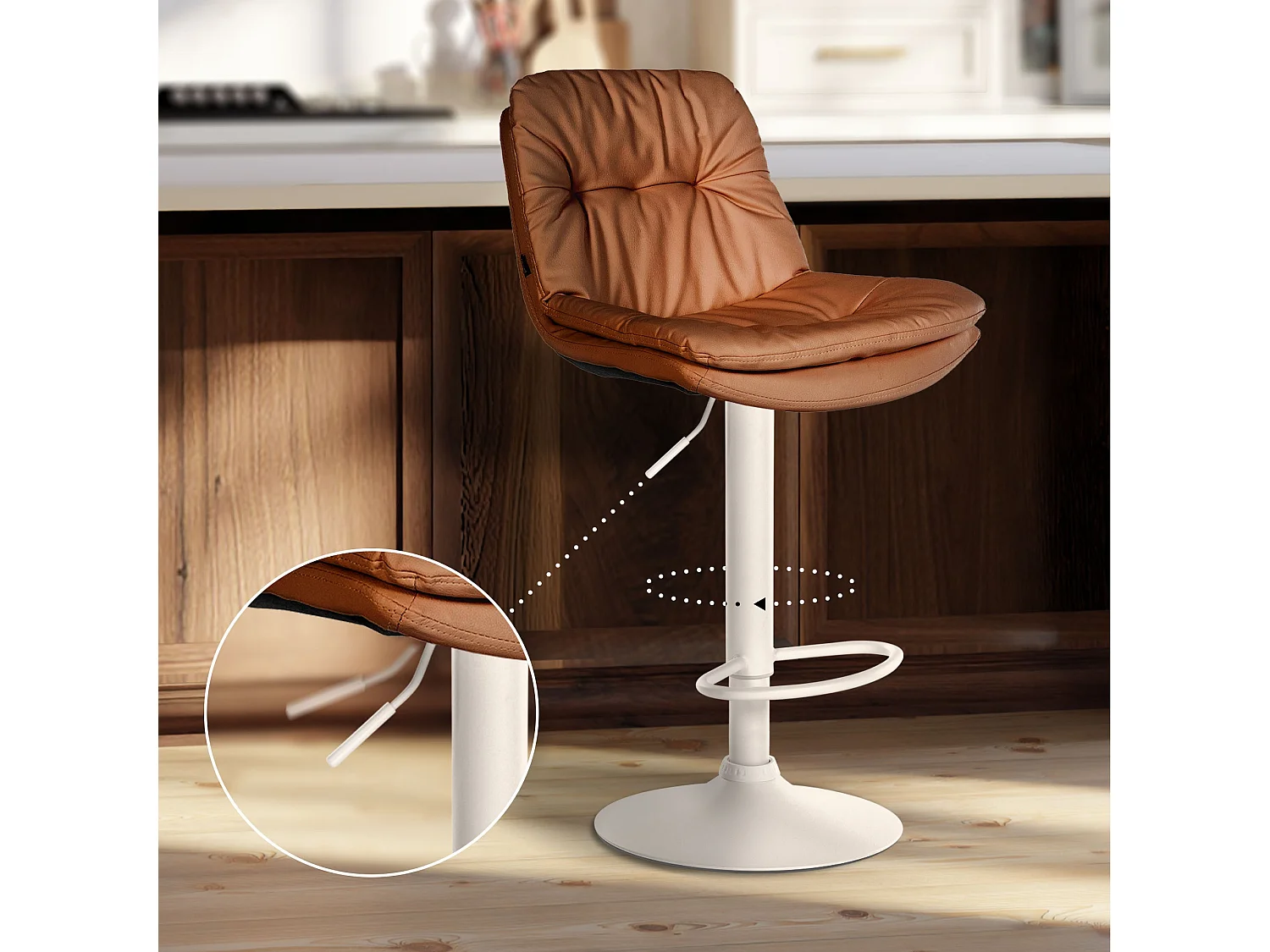 Tabouret de bar - Similicuir - Marron clair - Laurel