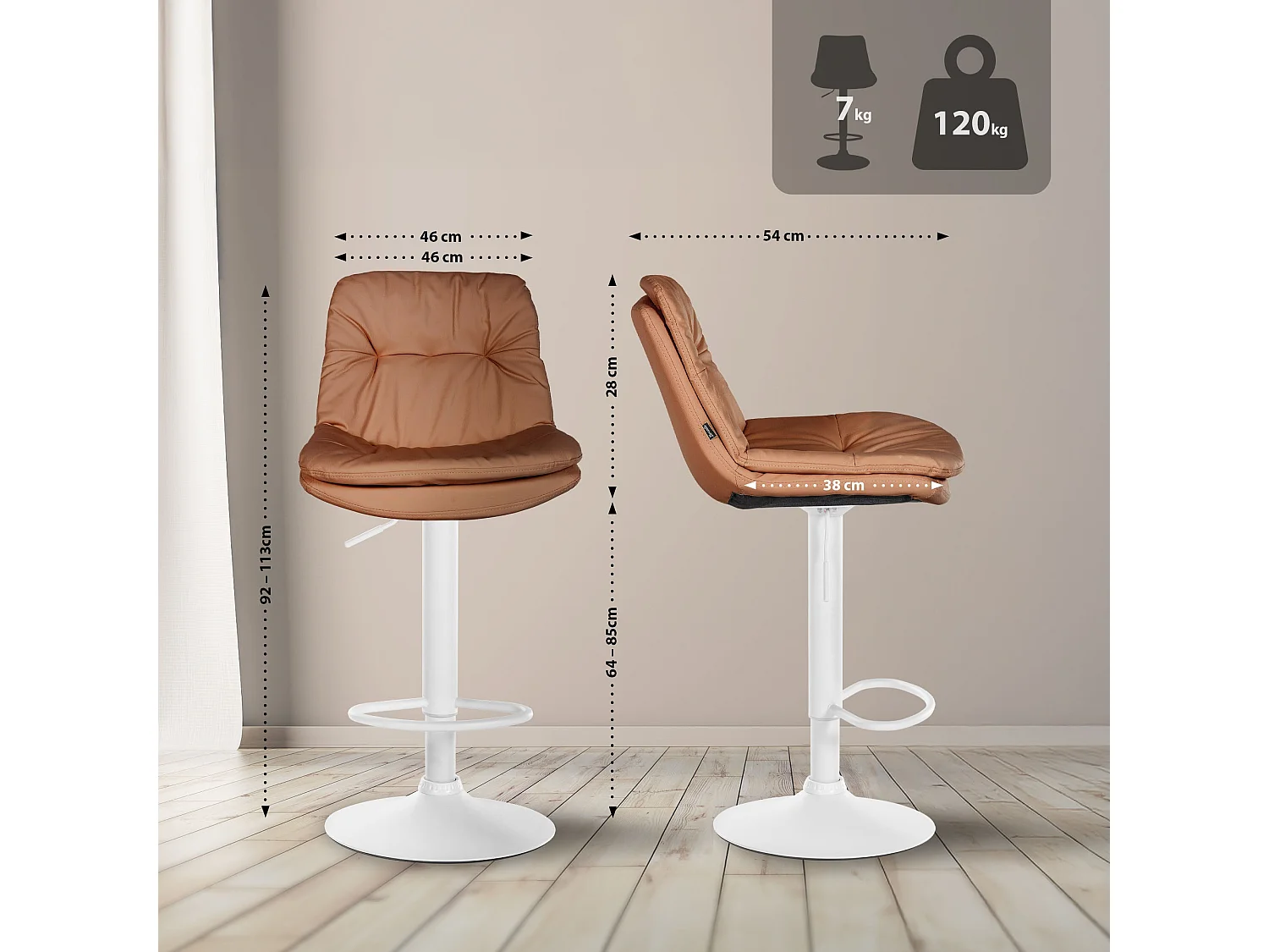 Tabouret de bar - Similicuir - Marron clair - Laurel