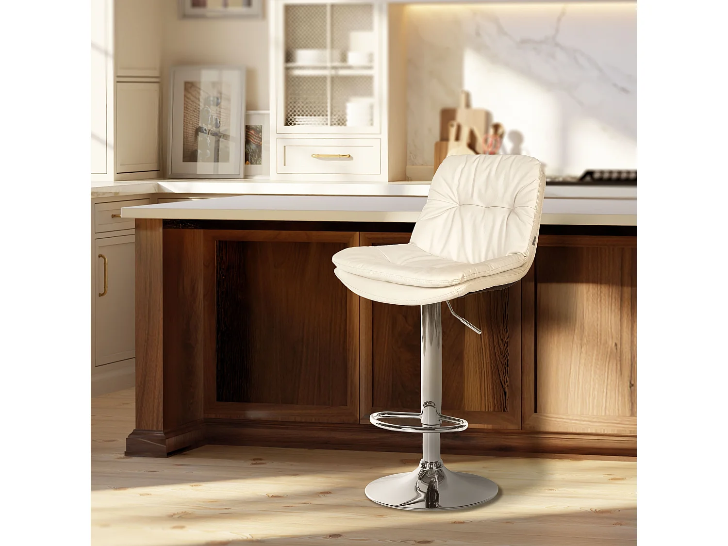 Tabouret de bar - Similicuir - Blanc - Laurel