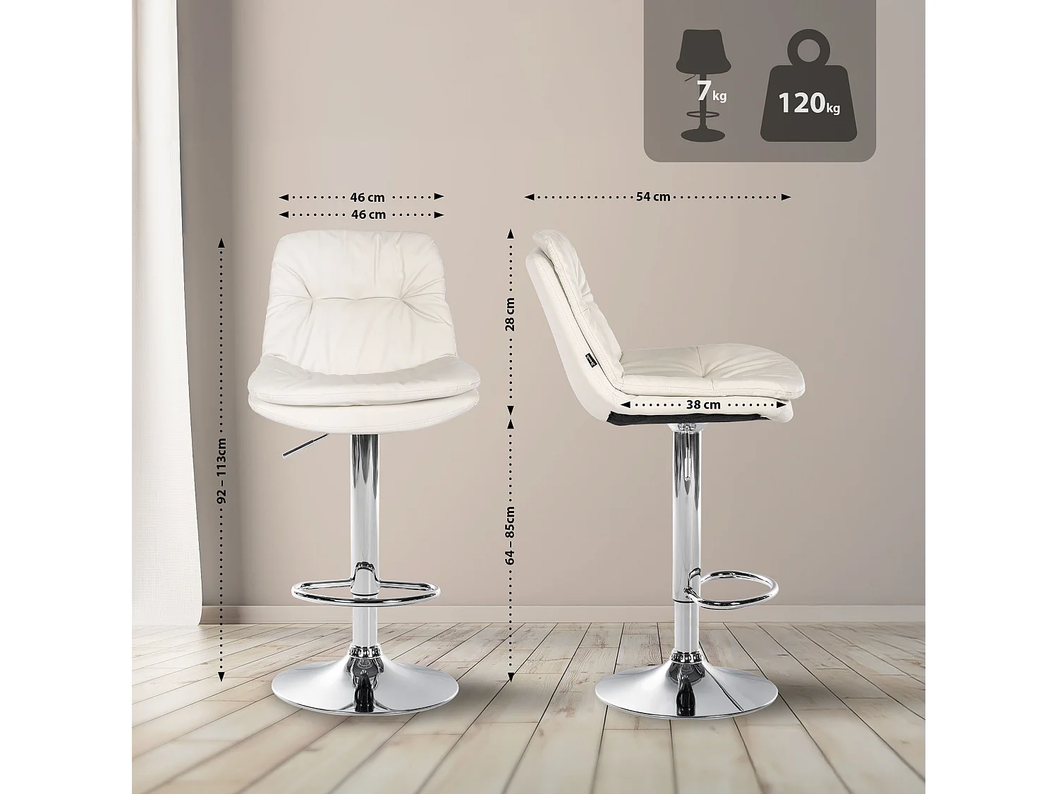 Tabouret de bar - Similicuir - Blanc - Laurel