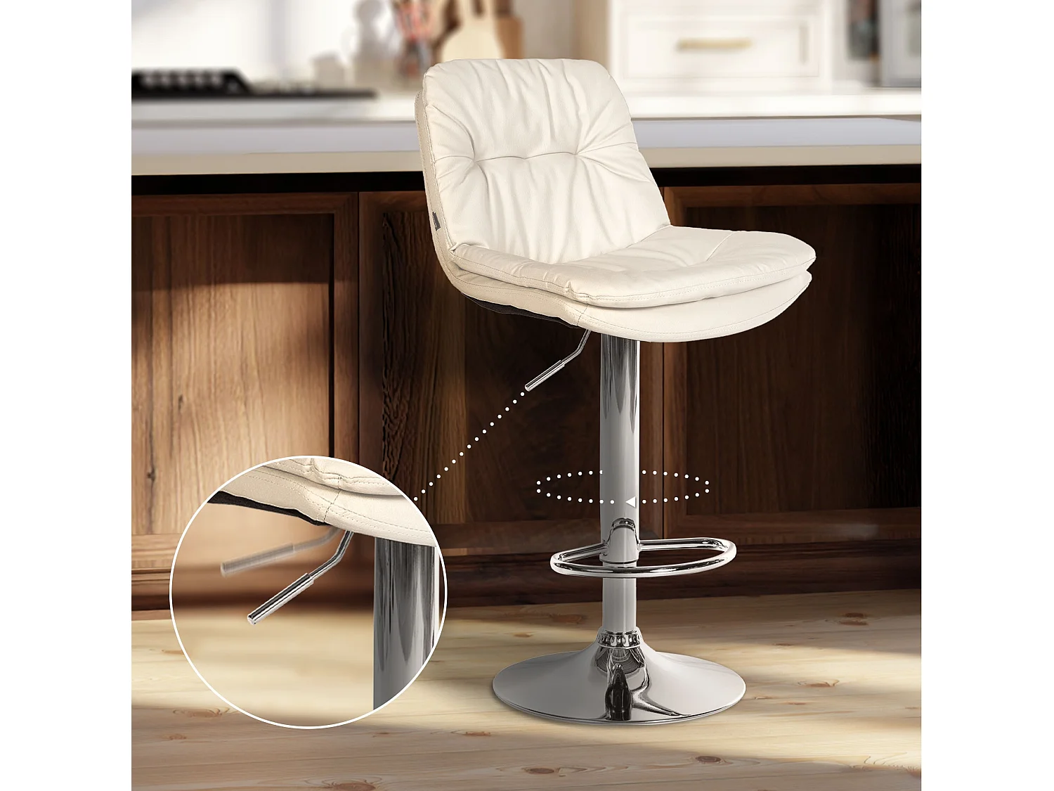 Tabouret de bar - Similicuir - Blanc - Laurel