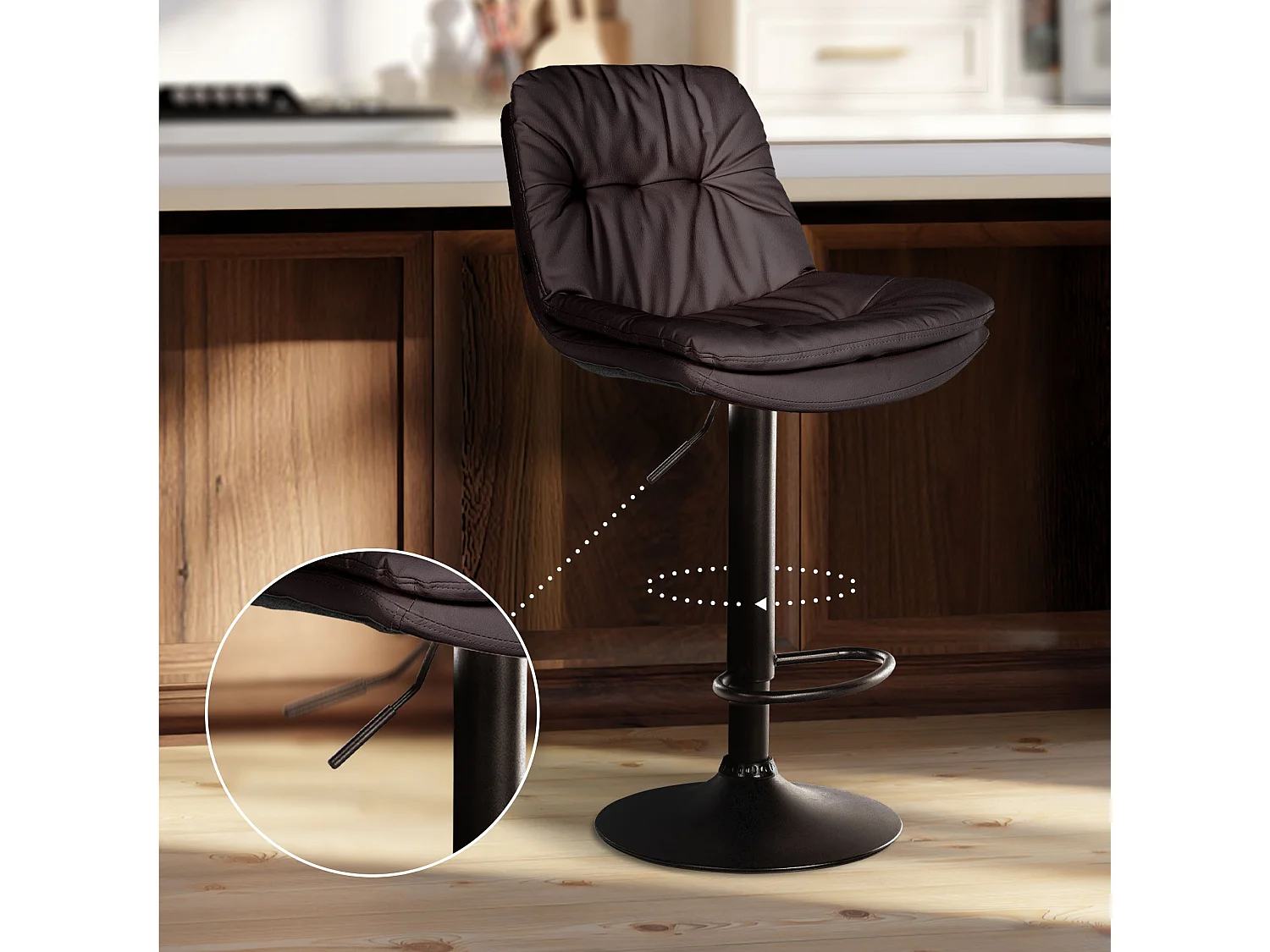 Tabouret de bar - Similicuir - Marron - Laurel