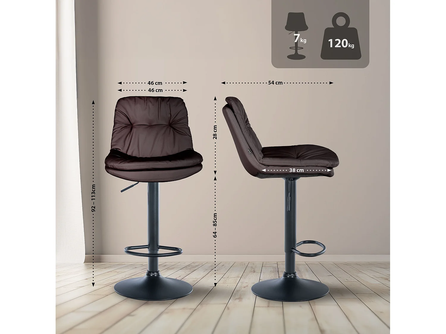 Tabouret de bar - Similicuir - Marron - Laurel