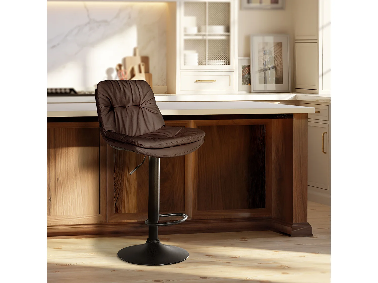 Tabouret de bar - Similicuir - Marron - Laurel