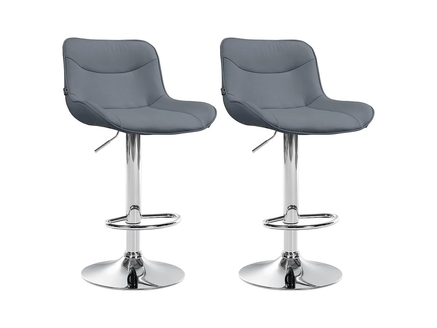 Lot de 2  Tabouret de bar - Similicuir & Chrome - Gris - Vonore
