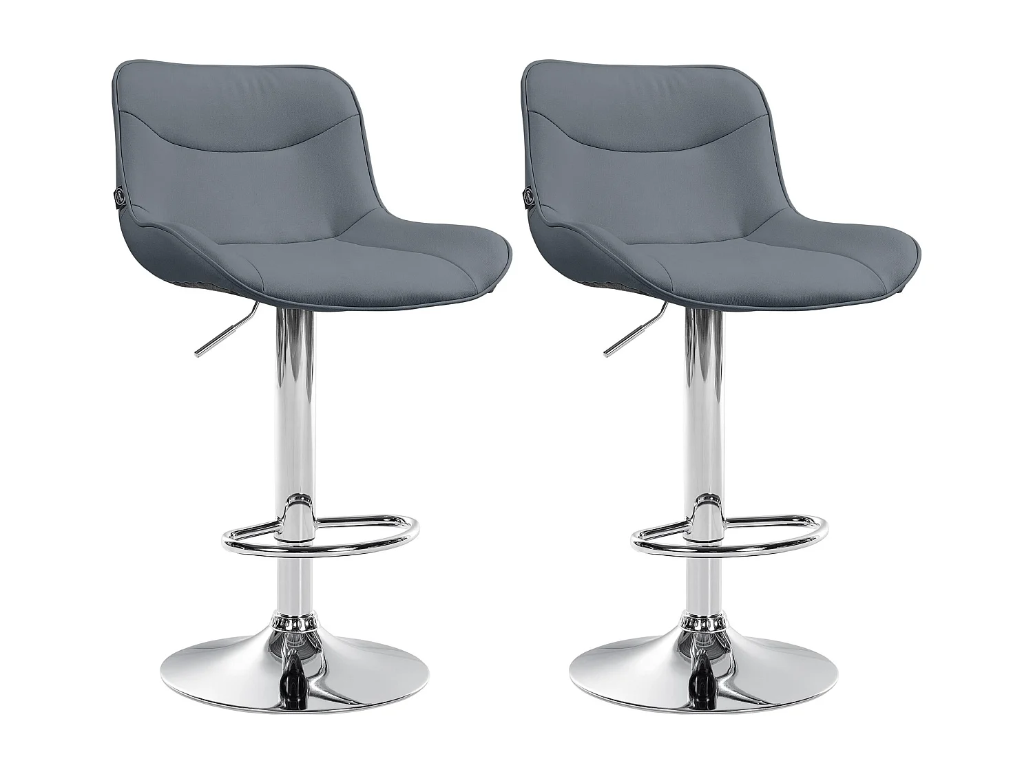 Lot de 2  Tabouret de bar - Similicuir & Chrome - Gris - Vonore