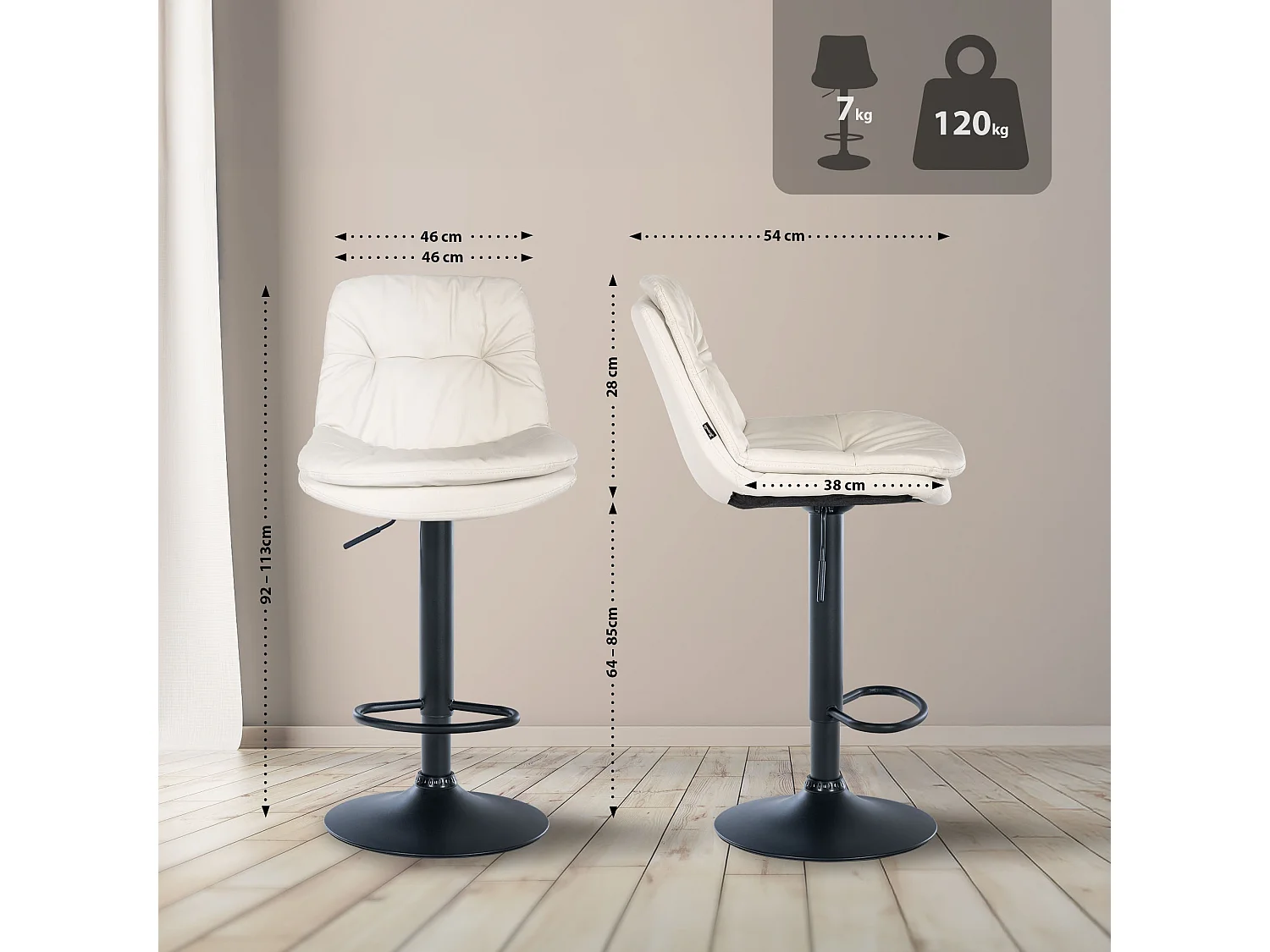 Tabouret de bar - Similicuir - Blanc - Laurel