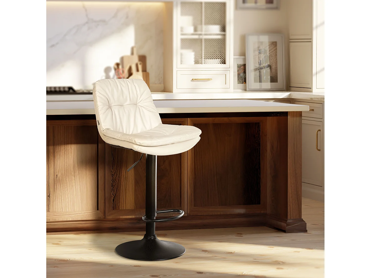Tabouret de bar - Similicuir - Blanc - Laurel