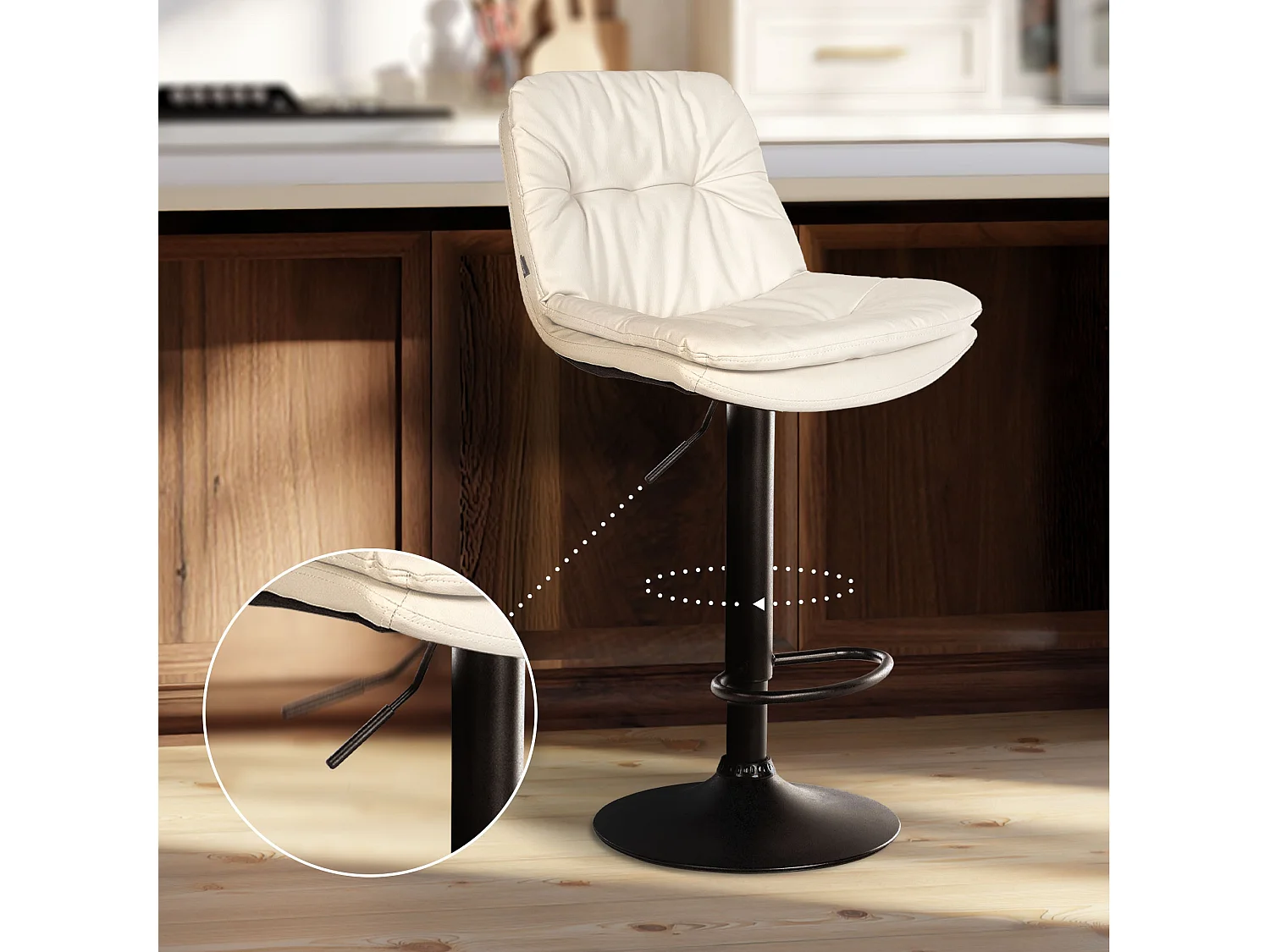 Tabouret de bar - Similicuir - Blanc - Laurel