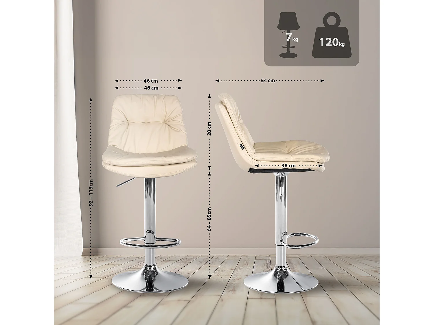 Tabouret de bar - Similicuir - Crème - Laurel