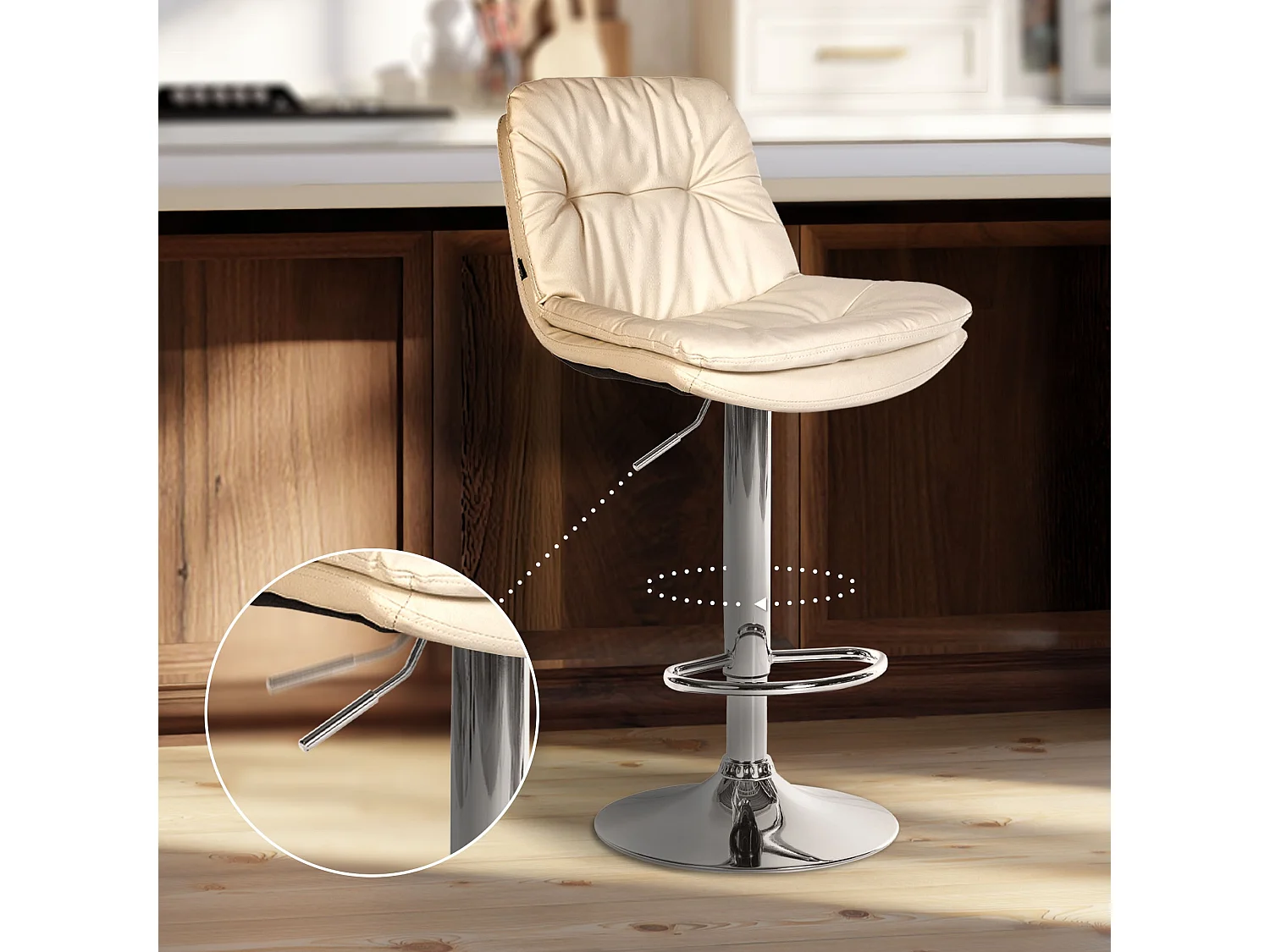 Tabouret de bar - Similicuir - Crème - Laurel