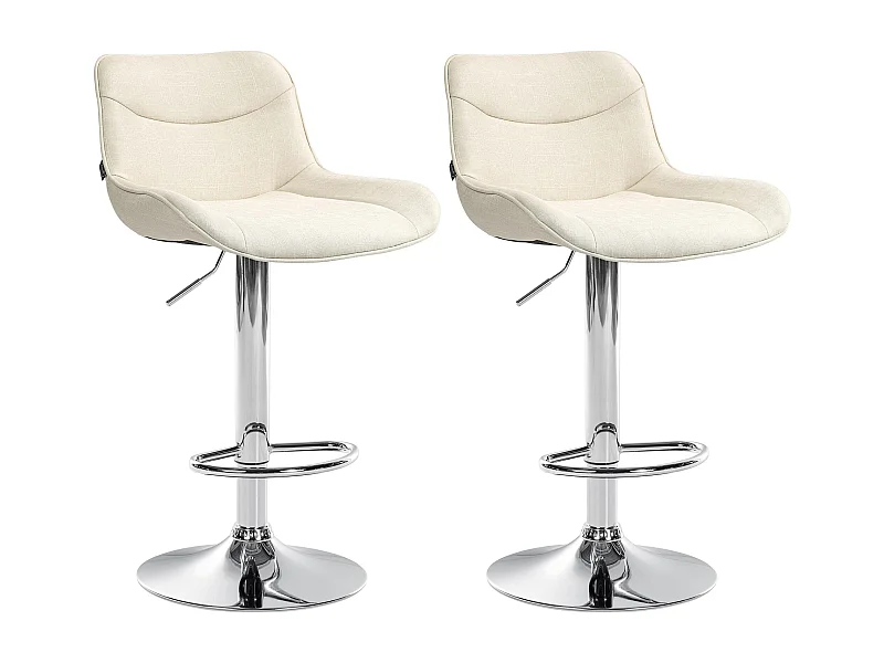 Lot de 2  Tabouret de bar - Tissu & Chrome - Crème - Vonore