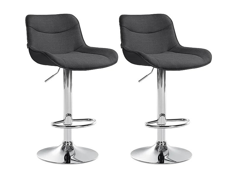 Lot de 2  Tabouret de bar - Tissu & Chrome - Gris foncé - Vonore