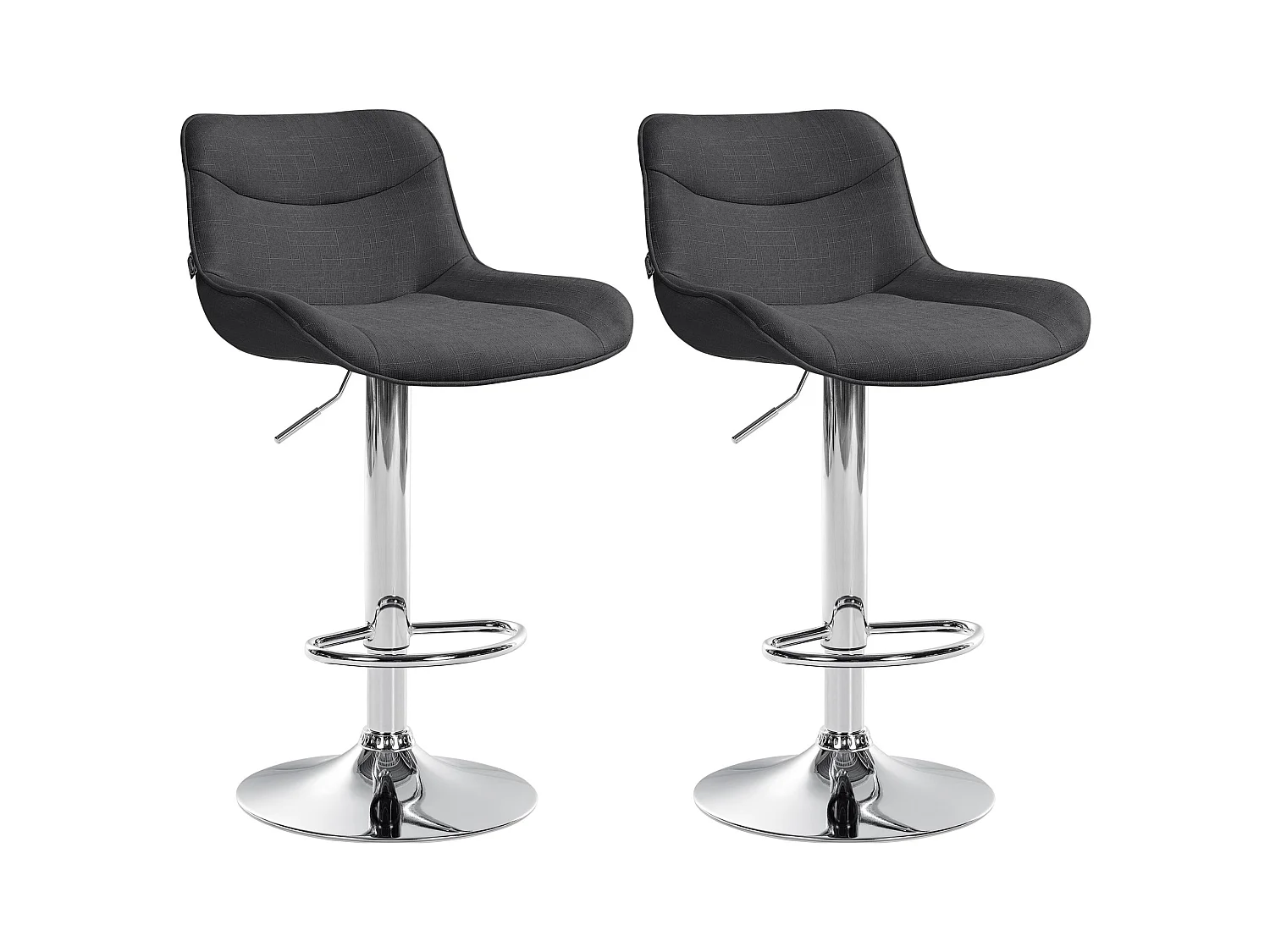 Lot de 2  Tabouret de bar - Tissu & Chrome - Gris foncé - Vonore