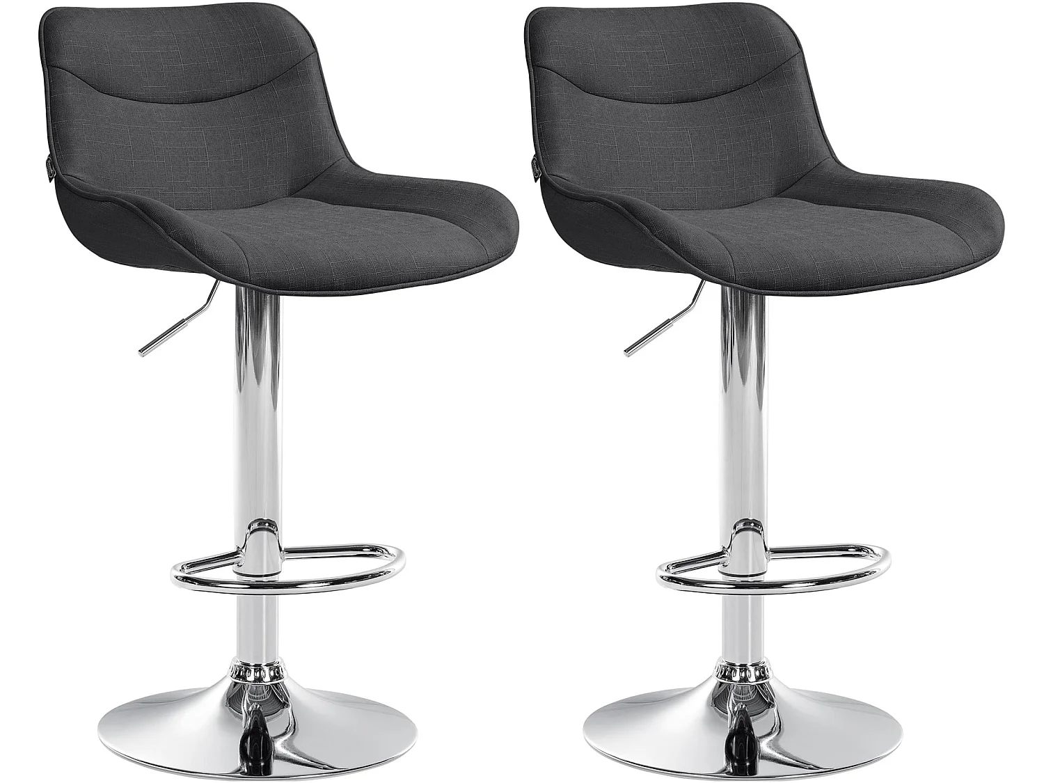 Lot de 2  Tabouret de bar - Tissu & Chrome - Gris foncé - Vonore