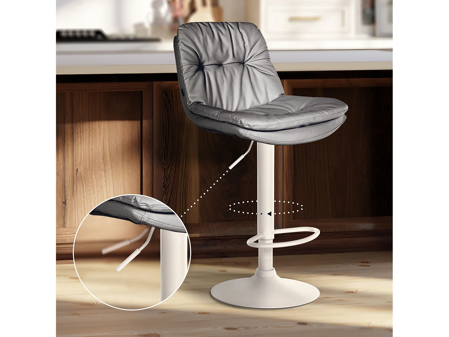 Tabouret de bar - Similicuir - Gris - Laurel