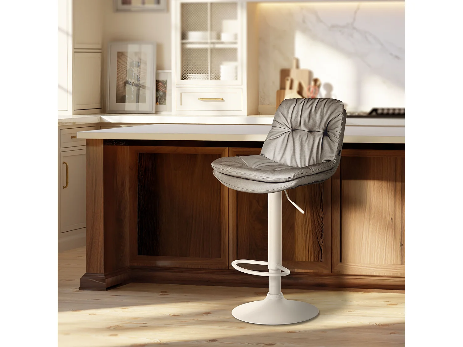 Tabouret de bar - Similicuir - Gris - Laurel