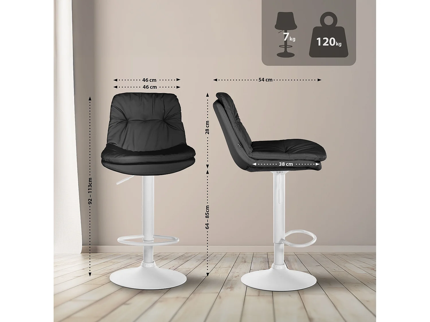 Tabouret de bar - Similicuir - Noir - Laurel