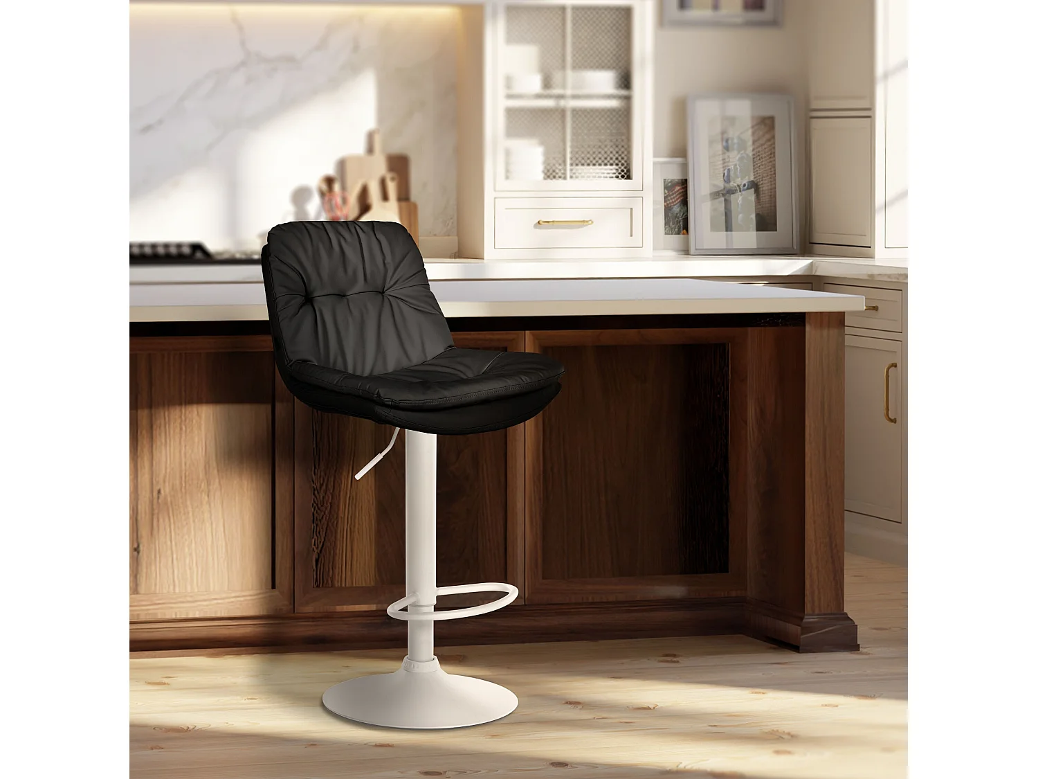 Tabouret de bar - Similicuir - Noir - Laurel
