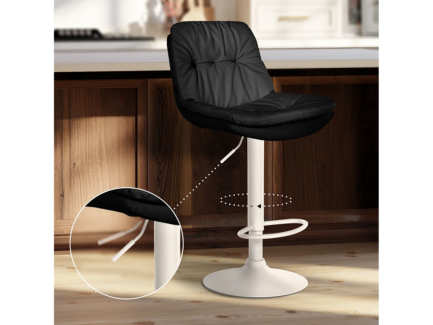 Tabouret de bar - Similicuir - Noir - Laurel