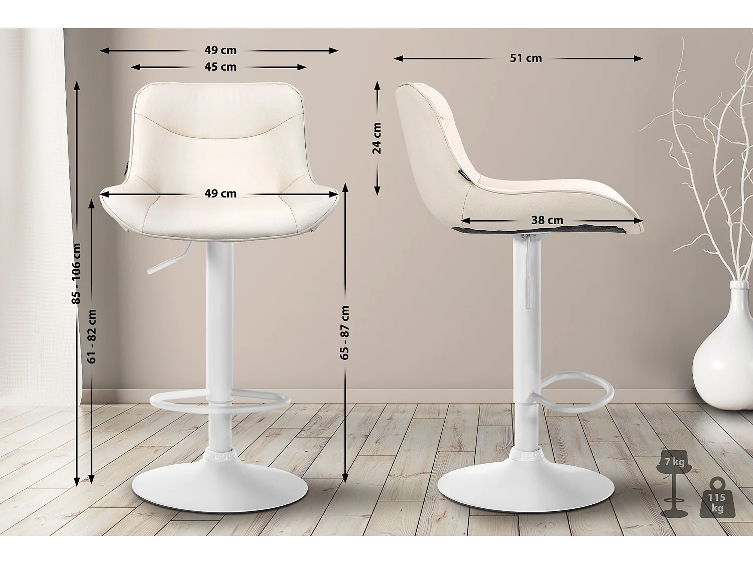 Lot de 2  Tabouret de bar - Similicuir & Blanc - Crème - Vonore