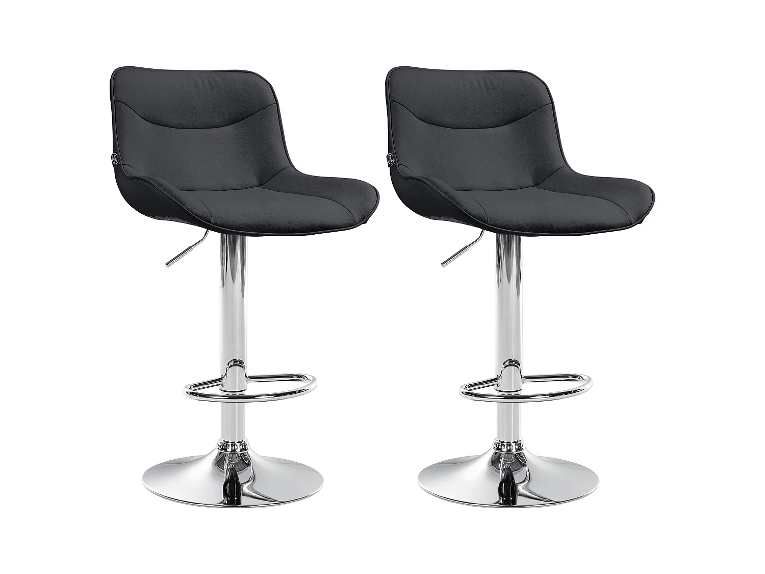 Lot de 2  Tabouret de bar - Similicuir & Chrome - Noir - Vonore