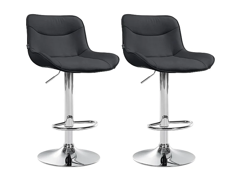 Lot de 2  Tabouret de bar - Similicuir & Chrome - Noir - Vonore