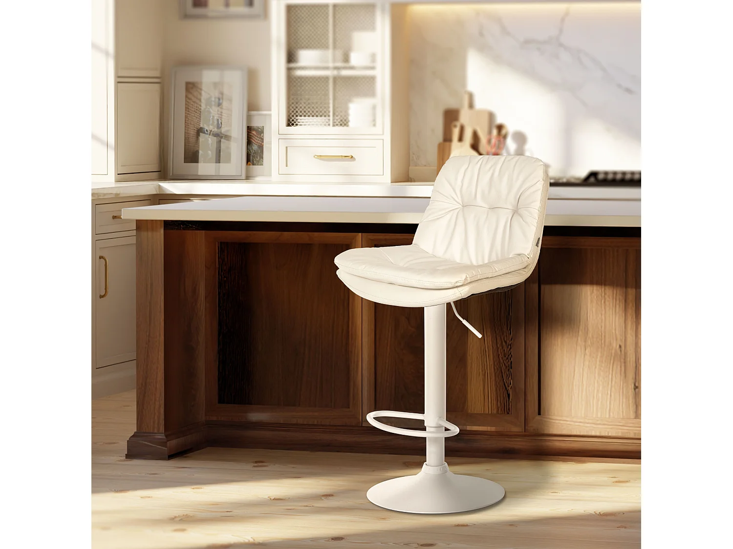 Tabouret de bar - Similicuir - Blanc - Laurel