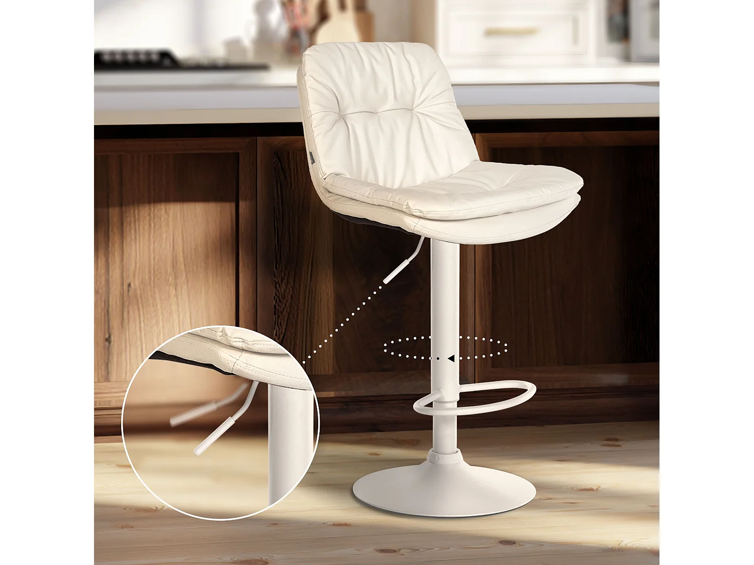 Tabouret de bar - Similicuir - Blanc - Laurel