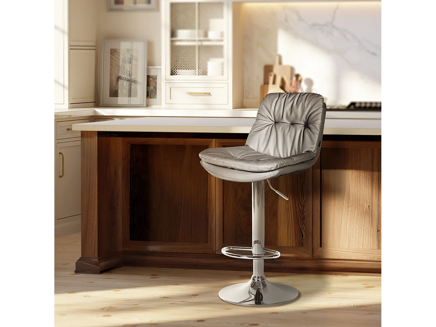 Tabouret de bar - Similicuir - Gris - Laurel