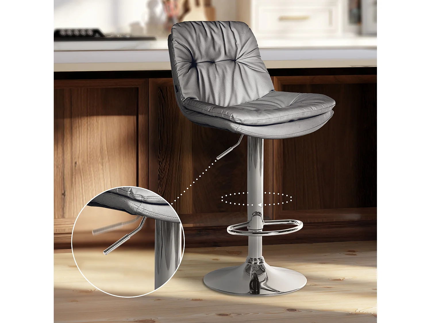 Tabouret de bar - Similicuir - Gris - Laurel