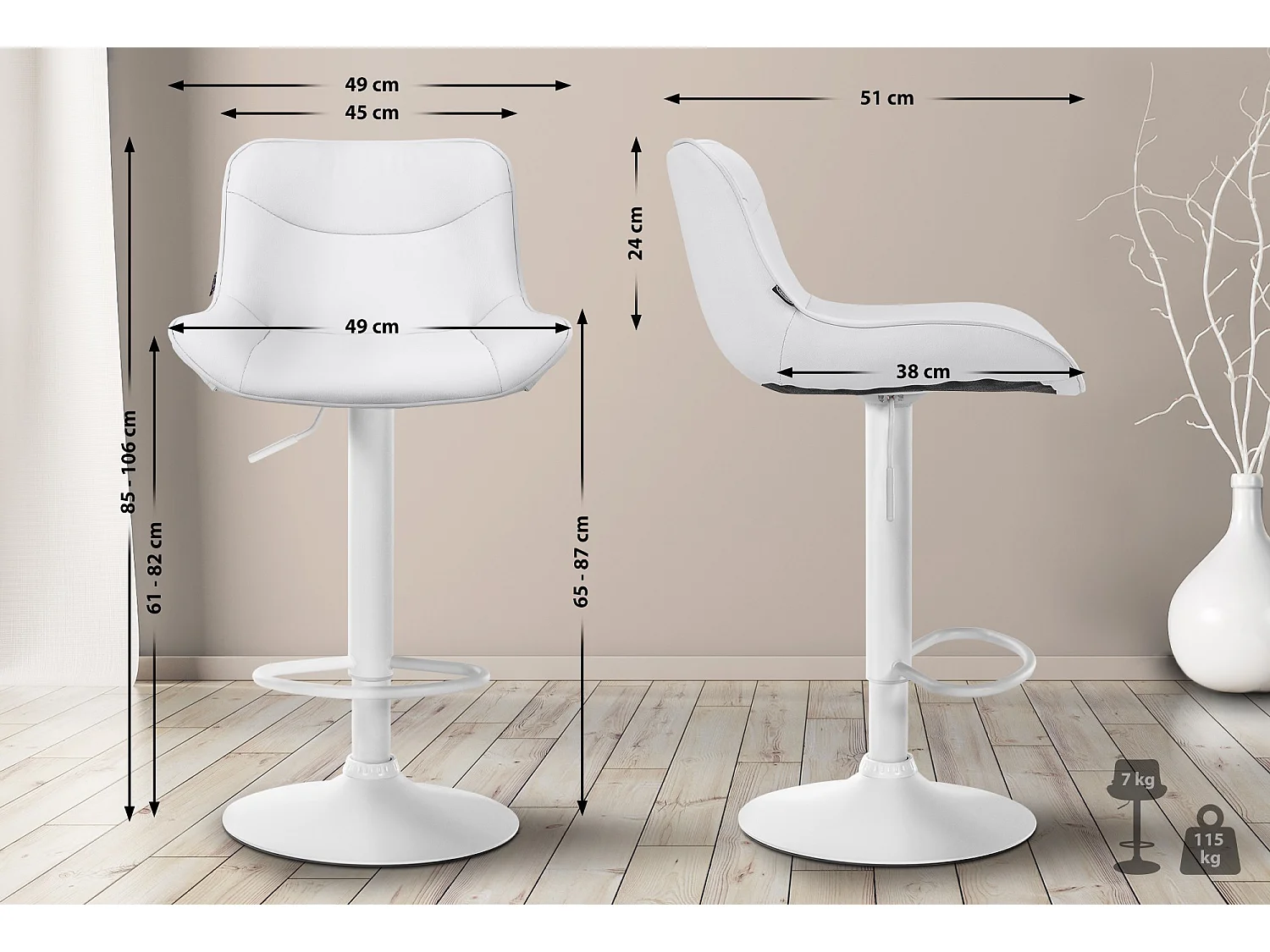 Lot de 2  Tabouret de bar - Similicuir & Blanc - Blanc - Vonore