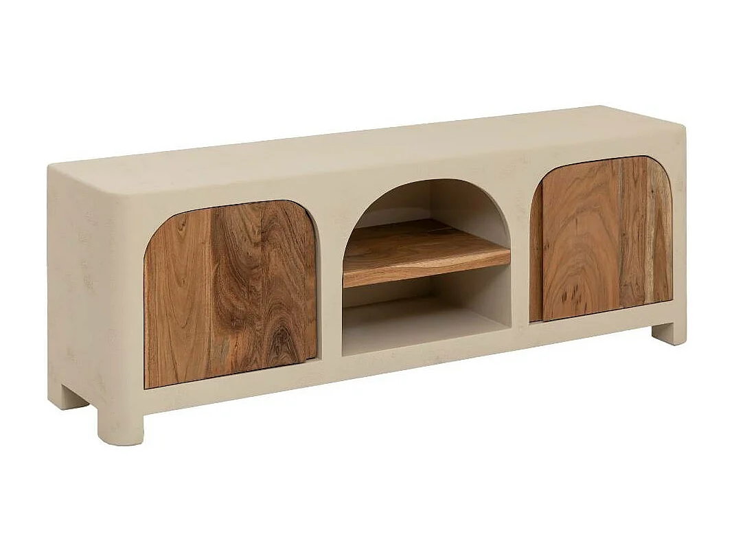 Meuble TV en bois effet béton et bois d'acacia Dalva