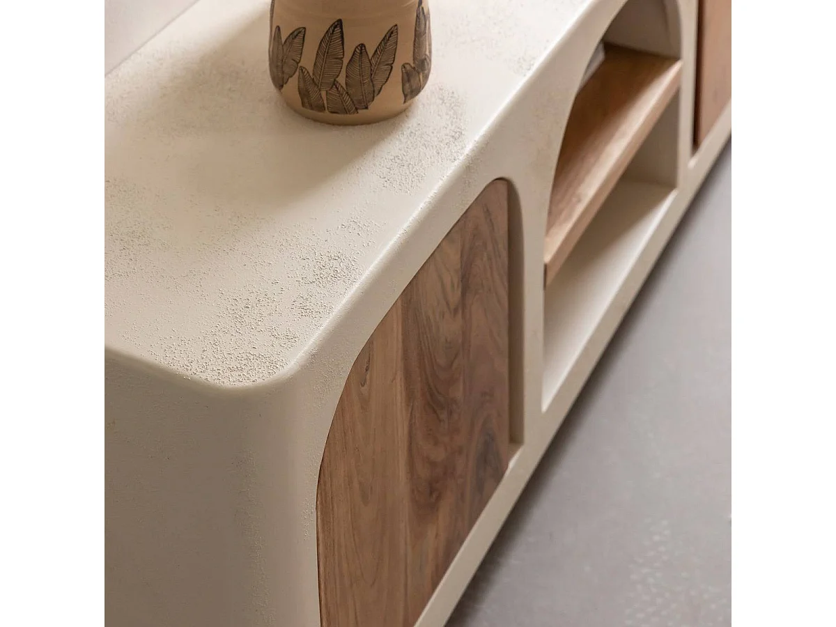 Meuble TV en bois effet béton et bois d'acacia Dalva