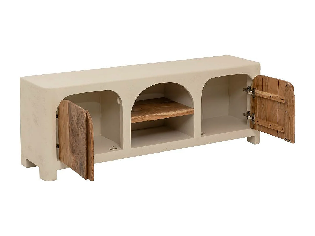 Meuble TV en bois effet béton et bois d'acacia Dalva